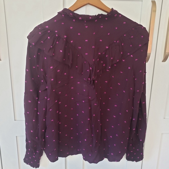 Loft Dress Shirt Womens M Burgundy Blouse Polka Dot Modest Office - Picture 4 of 8